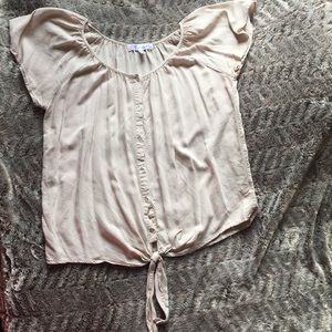 Button up tie front blouse